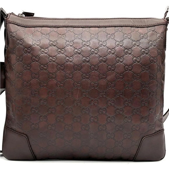 Gucci Dark Brown Embossed Leather Shoulder Bag - Picture 3 of 11